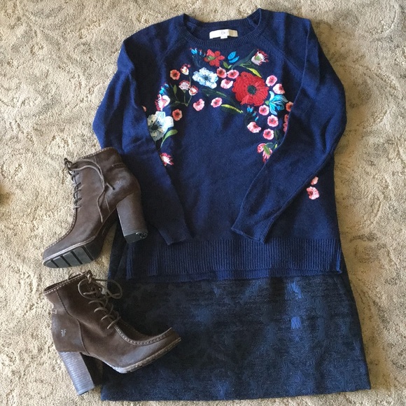 Loft navy jacquard sparkly mini skirt🌸 🌺 🌺 - Picture 3 of 5